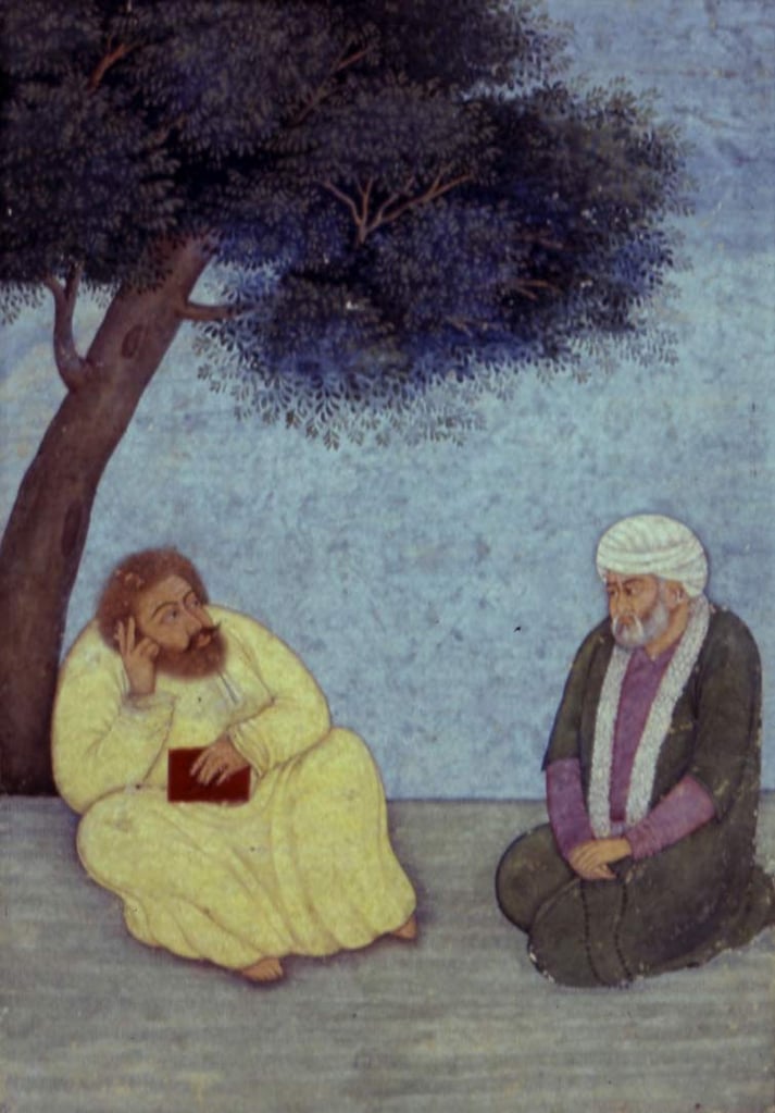 Hafez (Left) In A Conversation With Abu Ishaq Indjou (Right). Painting On Paper In Mughal Style, 18Th Century