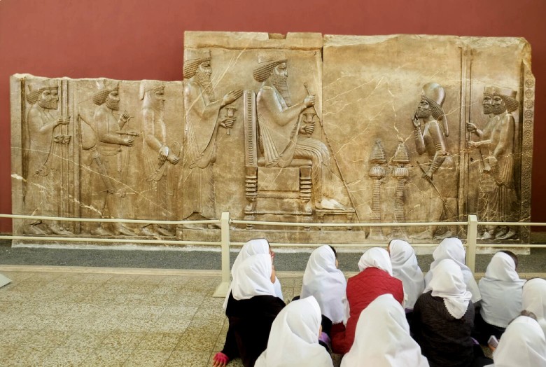 The National Museum Of Iran: A Journey Through Persian History 6 School Girls Attending History In Front Of The Persepolis Bas-Relief Of King Darius At The National Museum Of Iran