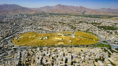 An Aerial View Of A City Of Hegmataneh