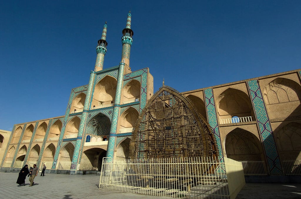 A Wooden Nakhl In Front Of The Three Storey Takieh