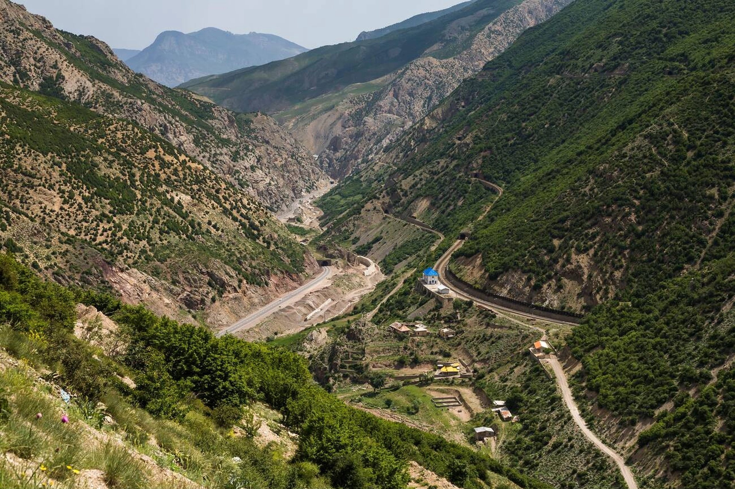 Scenic View Of Alborz Mountains And Dowgal Train Station