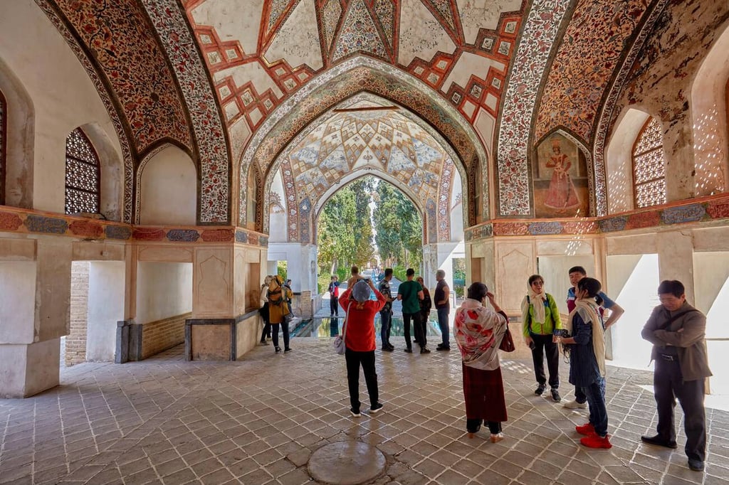 Tourists In Qajar Pavilion, Fin Garden