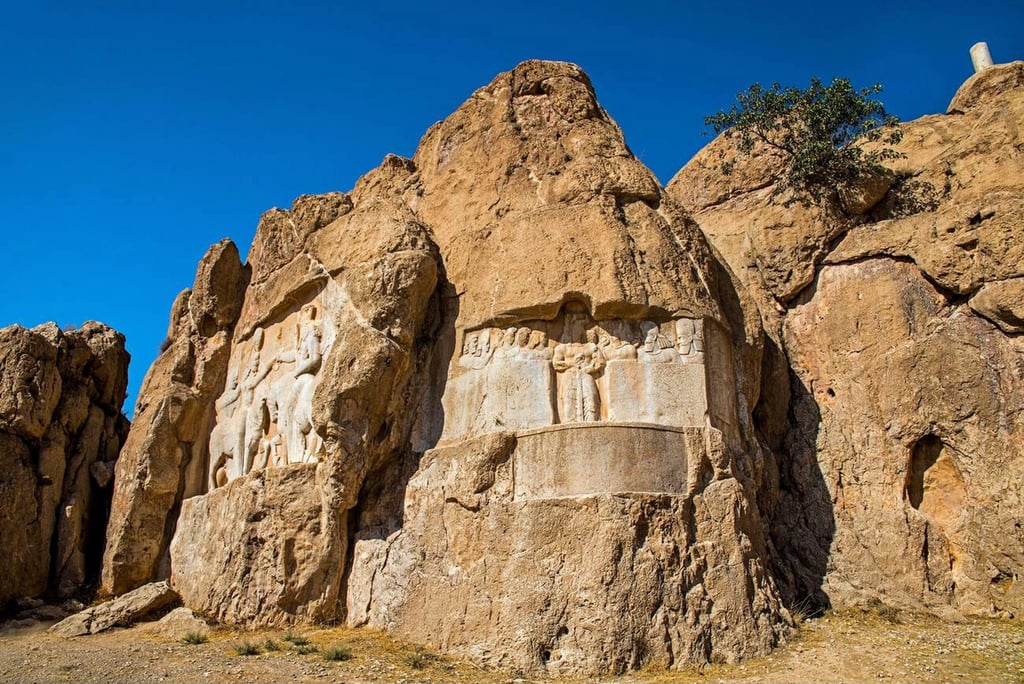 Reliefs Of Ardashir I The Great Bahram Ii And The Ancient Elamite Relief, Naqsh E Rostam, Rock Tombs Of The Great Kings, Naqsh E Rostam, Iran, Asia