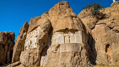 Reliefs Of Ardashir I The Great Bahram Ii And The Ancient Elamite Relief, Naqsh E Rostam, Rock Tombs Of The Great Kings, Naqsh E Rostam, Iran, Asia