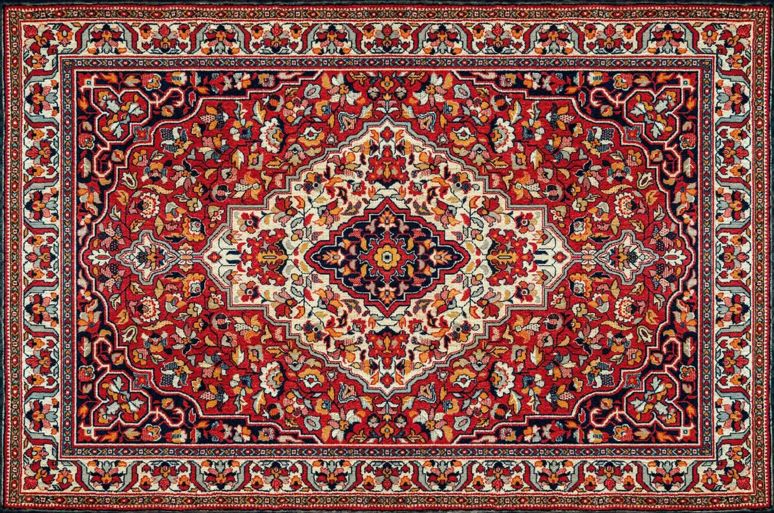 Old Red Persian Carpet Texture, Abstract Ornament