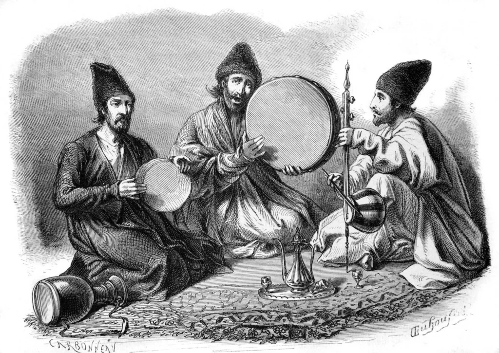 Traditional Persian Musicians With Kamancheh And Drums